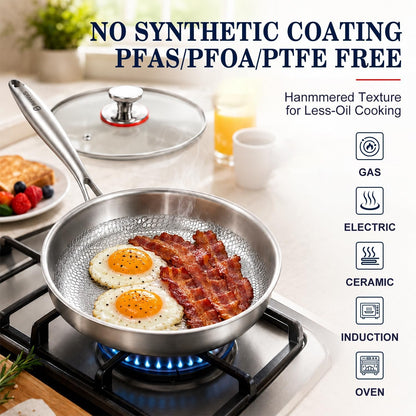 Titanium Frying Pan 12 Inch with Lid & Turner - Uncoated Nonstick Pure Titanium Skillet, PFAS PFOA PTFE Free, Non Toxic Induction & Oven Safe 750F Cookware Set5