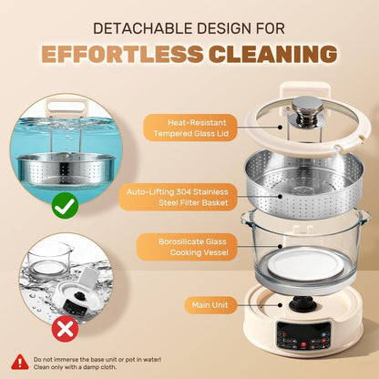Low Carb Rice Cooker 3L with Auto Lift Filter Basket, Glass Pot | Healthy Low Sugar Rice Maker 700W, Digital Touch Control, 12H Timer & Keep Warm, Steamer for Porridge, Soup, Oats, Grains4