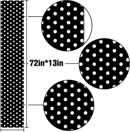 Black and White Polka Dot Table Runner Cartoon Birthday Party Decoration Baby Shower Dining Room Home Kitchen Table Decor (Black, 13" X 72")3