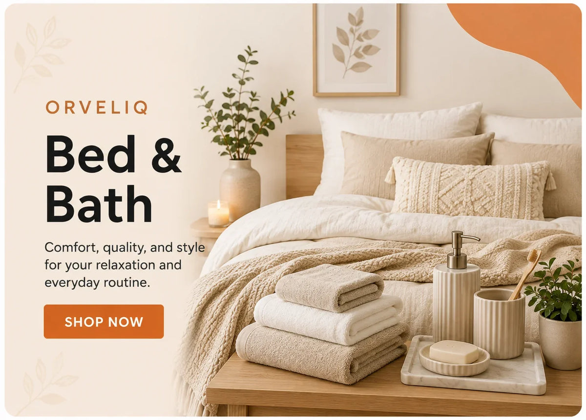 Cozy bed & bath setup with plush towels, soap dispenser, and neutral decor for relaxation