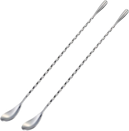 Bar Spoon Cocktail Mixing Stirrers, 2Pcs, 12” Long Handle, Silver | 18/8 Stainless Steel, Long Drink Spoons, for Stirring Coffee & Cocktails1