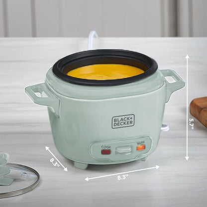 BLACK+DECKER 3-Cup Rice Cooker with Ceramic Pot, Surf Spray | Compact Rice Cooker with Ceramic Nonstick Pot, Automatic Keep Warm and One-Touch Operation.9