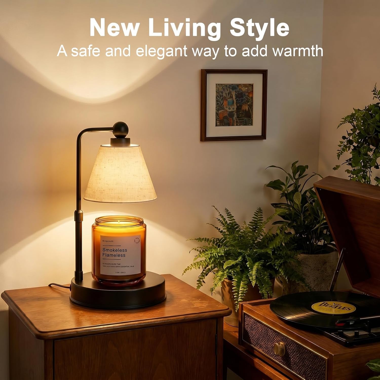 candle-warmer-lamp-with-timer-dimmable-adjustable-height-modern-farmhouse-linen-shade-black-candle-warming-lamp-for-up-to-6-inch-jar-candles-2-bulbs-included