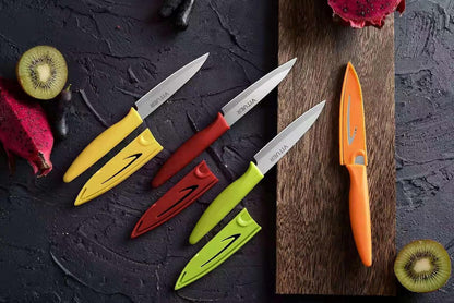 Paring Knife, 4PCS Paring Knives (4 Knives and 4 Knife Cover), 4 Inch Peeling Fruit and Vegetable Knife, Ultra Sharp Kitchen Knives, German Steel, PP Plastic Handle6
