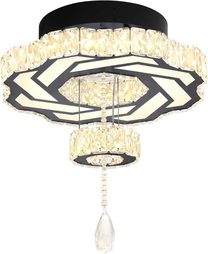16 Inch Mini Chandelier Modern Crystal Chandeliers Light Semi Flush Mount Ceiling Light Fixture Small Black Chandelier for Bedroom Hallway Kitchen Foyer9