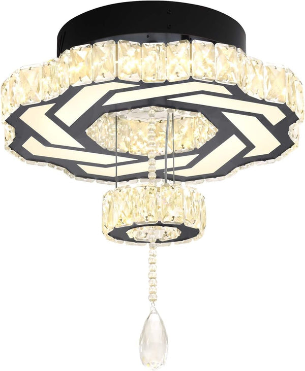 16 Inch Mini Chandelier Modern Crystal Chandeliers Light Semi Flush Mount Ceiling Light Fixture Small Black Chandelier for Bedroom Hallway Kitchen Foyer9