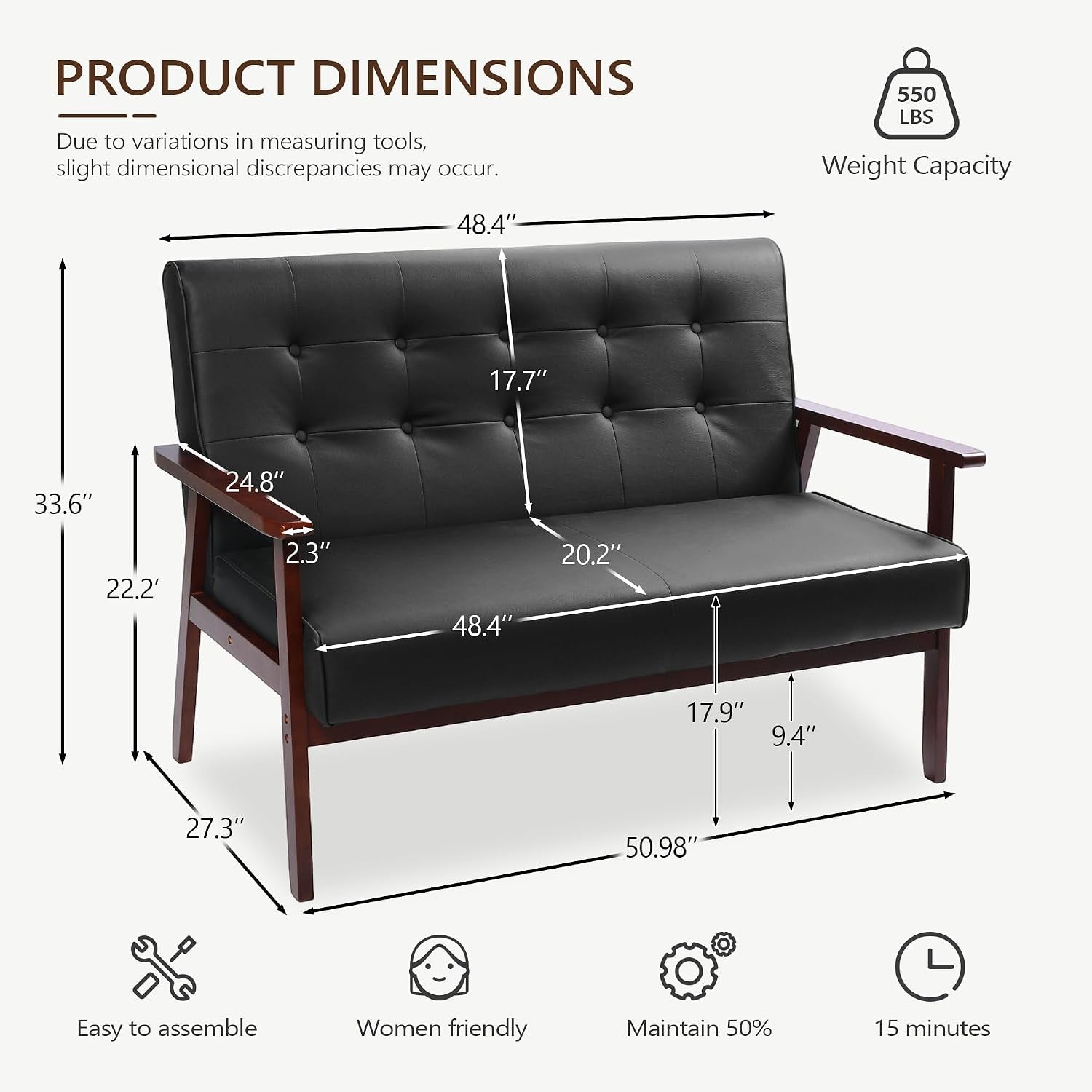 50-w-solid-wood-loveseat-sofa-upholstered-faux-leather-couch