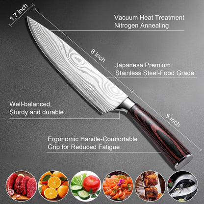 Chef Knife Professional Japanese AUS-10 Steel Core Kitchen Knife with Damascus Pattern, Razor Sharp 8 Inch Chefs Knife with Full-Tang Ergonomic Handle - Ideal for Home Cooks & Professional Chefs5