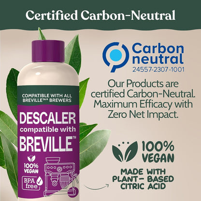 Breville Compatible Descaling Solution, 2 Pack | Specially Formulated to Clean & Descale Espresso Machine, 2 Uses per Bottle, Eco-Friendly, Carbon Neutral2