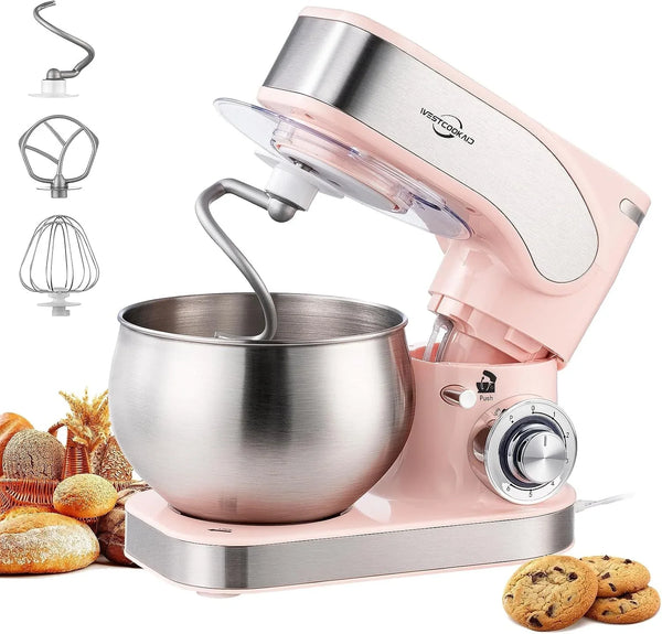 Electric Stand Mixer 5.3QT 6+P Tilt-Head Speed Pink | Standing Food Mixer with Egg Cream Whisk, Dough Hook & Flat Beater, Perfect Bread Dough Mixer for Home Baking and Daily Use1