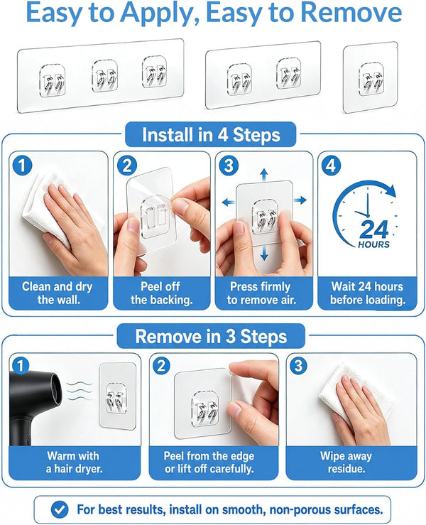 Shower Caddy Adhesive Replacement, 14 Pack Mixed Hook Set6