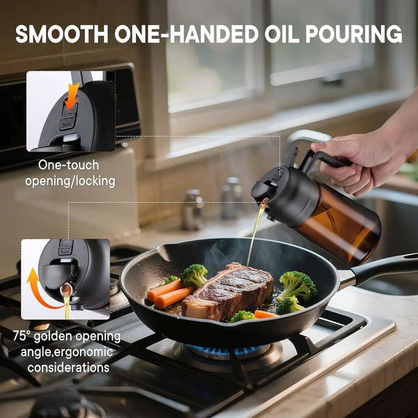 Oliver Oil Sprayer Dispenser for Cooking Bottle 16Oz Dark Glass Black | 2-In-1 Lightproof Borosilicate Glass Oil Bottle, Wide Mouth for Easy Refill Clean3