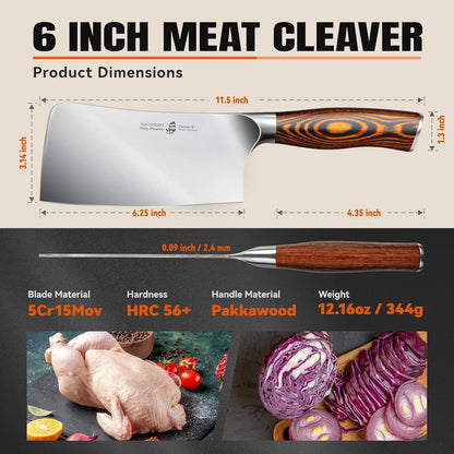 Meat Cleaver Knife, 6 Inch Sharp Multi-Purpose Chopper for Meat Vegetable Cutting, German High Carbon Steel Butcher Knife with Pakkawood Handle3