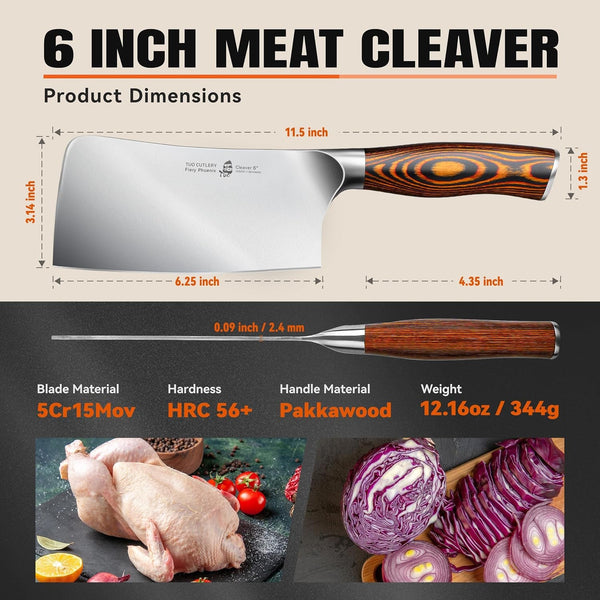 Meat Cleaver Knife, 6 Inch Sharp Multi-Purpose Chopper for Meat Vegetable Cutting, German High Carbon Steel Butcher Knife with Pakkawood Handle3