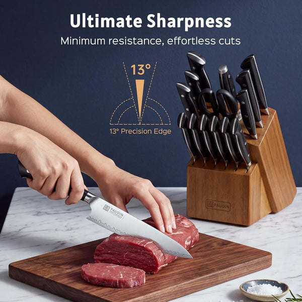 Kitchen Knife Set with Block, 16-Piece Razor Sharp Chef Knife Set6