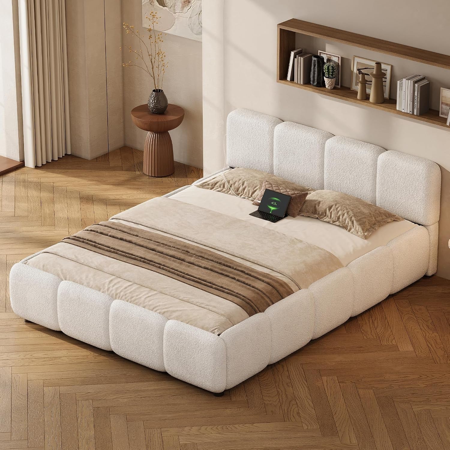 full-size-cloud-boucle-upholstered-platform-bed-frame-w-usb-ports