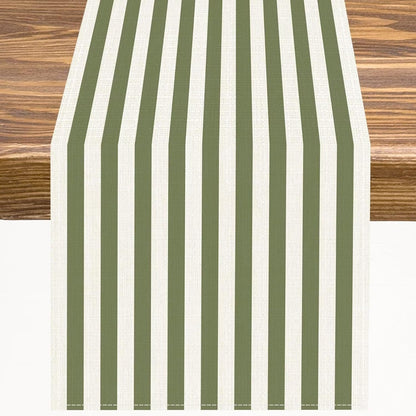 Sage Green and White Striped Table Runner Vertical Stripe Modern Farmhouse Geometric Kitchen Dinner Runner for Indoor Home Living Room Party Dining Table Decoration 13"X60"1