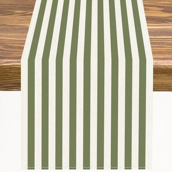 Sage Green and White Striped Table Runner Vertical Stripe Modern Farmhouse Geometric Kitchen Dinner Runner for Indoor Home Living Room Party Dining Table Decoration 13"X60"1
