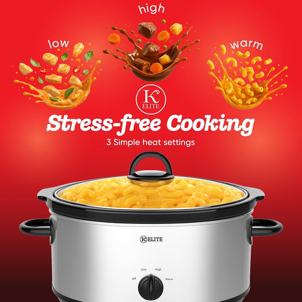 6 Quart Slow Cooker for Large Families, Stainless Steel Crock Pot with 3 Heat Settings, Dishwasher-Safe Ceramic Pot & Tempered Glass Lid3