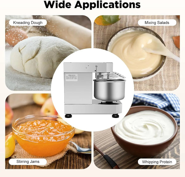 10L Commercial Dough Maker, 10L 110V 750W Stainless Steel Dough Blender | for Pizzerias and Bakeries, Spiral Dual-Rotation Mixing, 100-200R/Min Adjustable Speed, Timer Setting, Safety Guard7