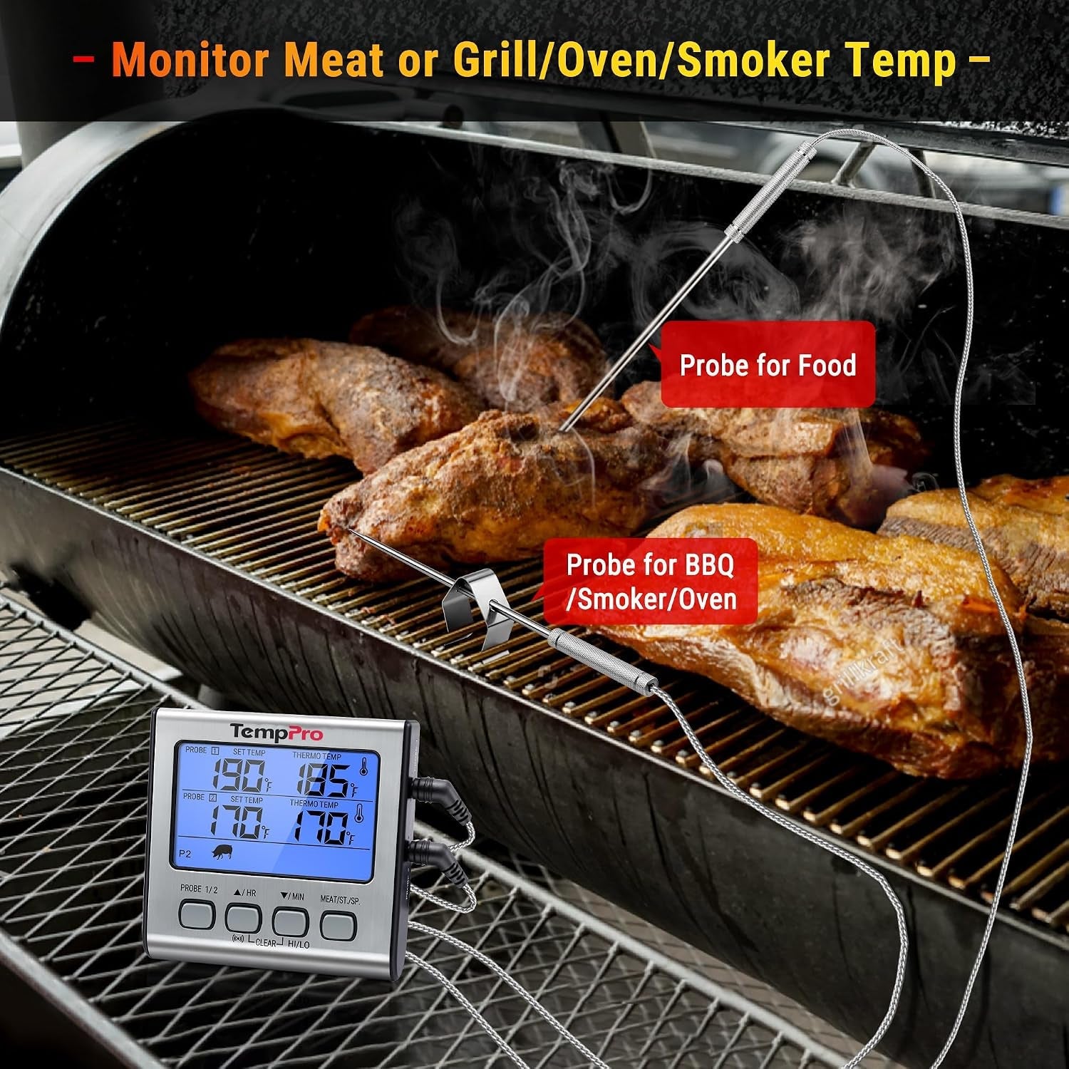 temptrack-digital-cooking-meat-thermometer-with-dual-meat-probe-large-lcd-backlight-high-low-temperature-alarm-kitchen-food-thermometer-with-timer-mode-for-smoker-grill-oven-bbq-silver