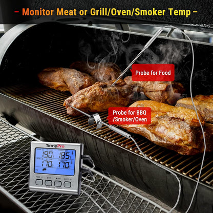 Temptrack Digital Cooking Meat Thermometer with Dual Meat Probe | Large LCD Backlight, High/Low Temperature Alarm, Kitchen Food Thermometer with Timer Mode for Smoker Grill Oven BBQ, Silver3