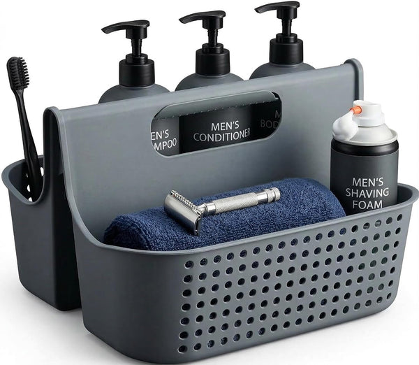 Portable Shower Caddy Basket, 2 Compartments Plastic Cleaning Caddy Organizer, Large Storage Tote with Handle for Bathroom, College, Dorm Room Essentials, Grey1