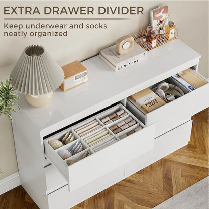 White Dresser for Bedroom Wood 6 Drawer Modern High Gloss3