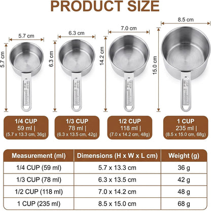 4 Pack Stainless Steel Stackable Measuring Cups with Handle, Small Metal Kitchen Tools for Baking & Cooking Dry Liquid Ingredients2