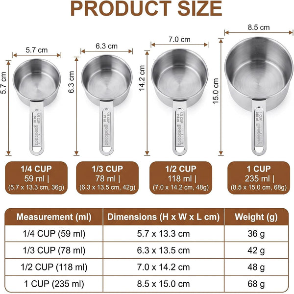 4 Pack Stainless Steel Stackable Measuring Cups with Handle, Small Metal Kitchen Tools for Baking & Cooking Dry Liquid Ingredients2