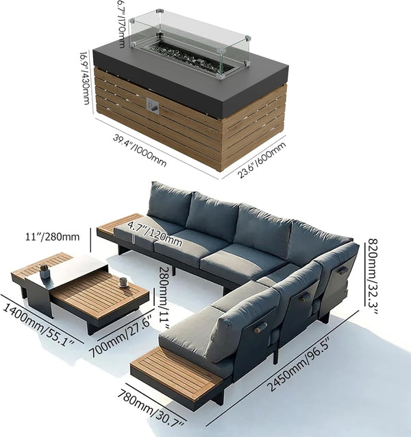 Patio Conversation Sets with Fire Pit, Teak Outdoor Sofa Set8