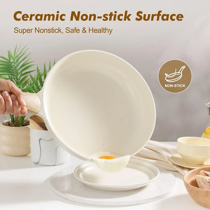 8Inch Ceramic Nonstick Frying Pan Small Skillet, White | Healthy Ceramic Coating Omelette Pan, Non-Toxic Kitchen Cooking Chef'S Pan, PFOA/PFAS/PTFE Free, Induction Compatible2