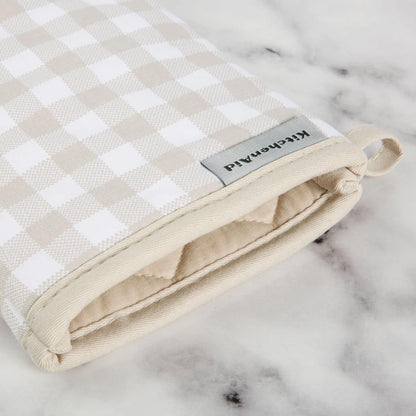 Gingham Oven Mitt 2-Pack Set, Milkshake Tan, 7"X13"3