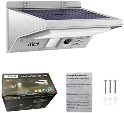 Solar Motion Sensor Light Outdoor, LED Solar Powered Outdoor Lights Solar Security Lights Stainless Steel for Yard Patio Garage Waterproof Motion Detector Flood Light Super Bright(Warm White)9