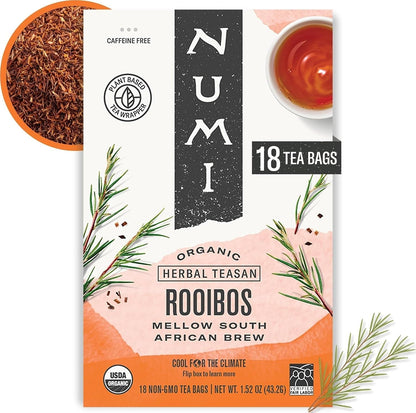 Numi Organic Rooibos Tea, 18 Herbal Tea Bags, Caffeine Free | South African Red Tea with Deep Earthy Vanilla Taste1