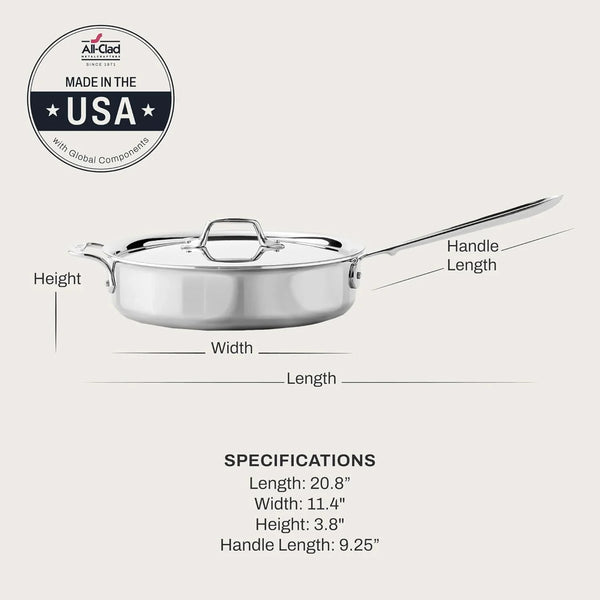 All-Clad D3 Stainless Steel 3 Qt Sauté Pan with Lid, Made in the USA | the Original Bonded Professional Cookware, All- Purpose Sauté Pan, Induction Compatible, Oven Safe up to 600F2