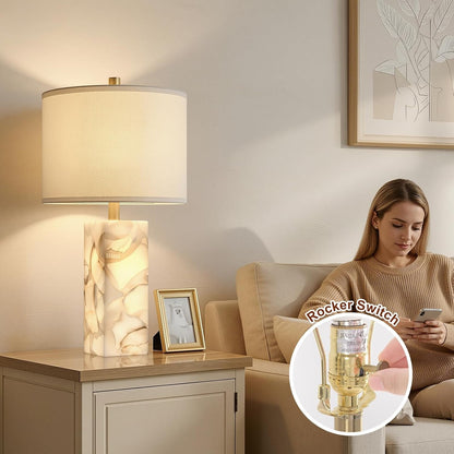 23" Alabaster Table Lamp Set of 2 with Night Light for Living Room4