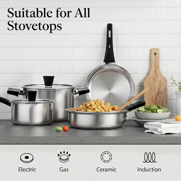 Stainless Steel Pots and Pans Set Non Toxic, 6Pcs Kitchen Cookware Sets with Stay-Cool Handles, Dishwasher Safe&Compatible with All Stovetops(Gas,Electric&Induction)4