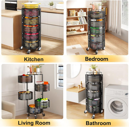5-Tier Fruit and Vegetable Basket Bowls for Kitchen, Rotating, Black | Metal Top Lid, Rolling Storage Rack Cart for Potato, Onion &Fruit, Large Wire Basket Organizer for Kitchen Counter, Pantry7