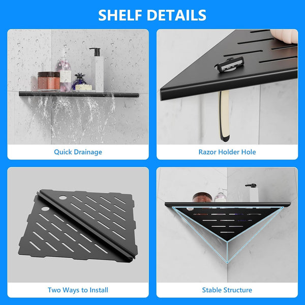 Shower Shelves 2 Pack, Corner Shower Shelf, 304 Stainless Steel Shower Caddy with Razor Hole, Shower Shelf for inside Shower, Modern Sturdy Shelves for Tile Walls,10" Black Corner Shelf for Bathroom4