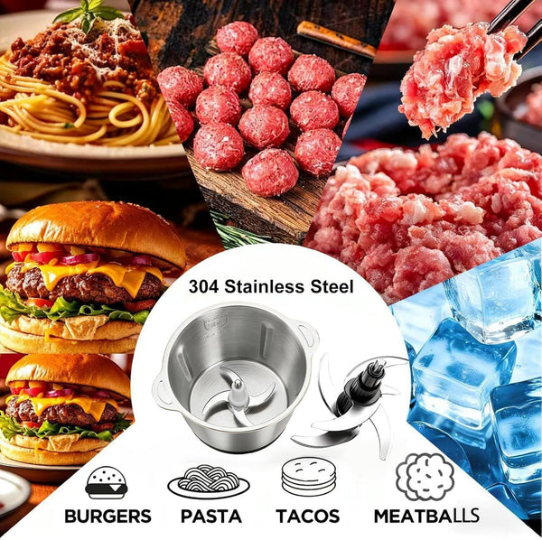 6L Electric Meat Grinder & Food Processor, 1200W Stainless Steel Meat Chopper with 6 Sharp Blades, 2-Speed Large Capacity Food Chopper for Beef, Chicken, Fish, Vegetables & Meal Prep6