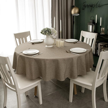 round Tablecloth, 48 Inch Diameter, Faux Linen Table Cloth, Water Resistant Spill-Proof Wipeable Polyester Dining Table Cover for Kitchen Cafe Restaurant Buffet Tabletop Decoration, Flaxen8