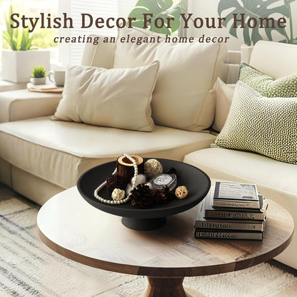 Modern Pedestal Decorative Bowl, Large Resin Fruit Bowl, Black | Style It on Kitchen Counters, Coffee Tables, or Entryway Tables. Use for Fruit Display, Key Storage, or Home Decor Accents4