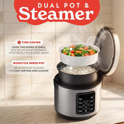 Rice Cooker – 5 Qt Capacity, 20 Cup Cooked, 10 Cup Uncooked, Digital Controls, 6 Cooking Presets, Grain Cooker & Steamer, Nonstick Pot, Steam Tray, Delay Timer, Keep Warm, Stainless Steel10