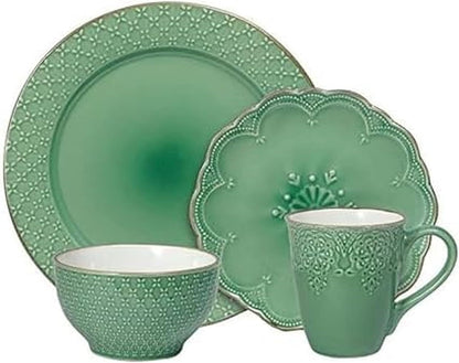 French Lace Green Dinnerware Set (16 Piece), Green1
