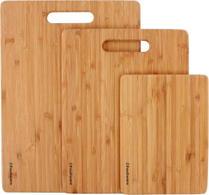 Bamboo Cutting Board Set of 3, Wooden Cutting Boards for Kitchen, Knife Friendly Food Grade Chopping Board, Lightweight with Hanging Hole for Easy Storage2