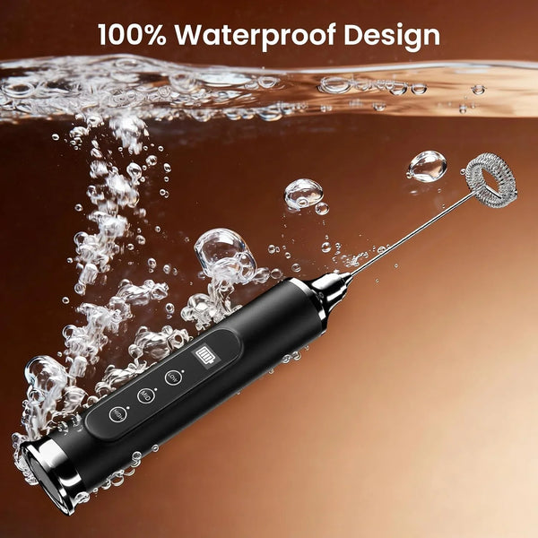 Milk Frother Wand for Coffee, Coffee Frother Handheld Drink Mixer | Rechargeable Mixer Wand, Waterproof Electric Whisk for Protein Powder, Lattes, Cappuccino, 3 Variable Speeds 3 Whisks, Black4