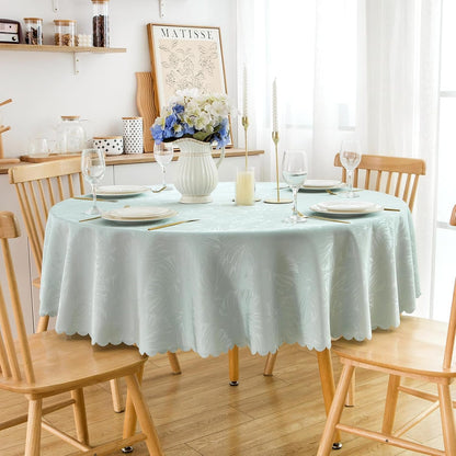 Round Tablecloth 60 Inch Jacquard Table Cloths Waterproof Washable Wrinkle Free Leaves Soft Fabric Tables Cover for 20-48”Table-Dinning Outdoor Birthday Party Kitchen & Linens(Aqua)2