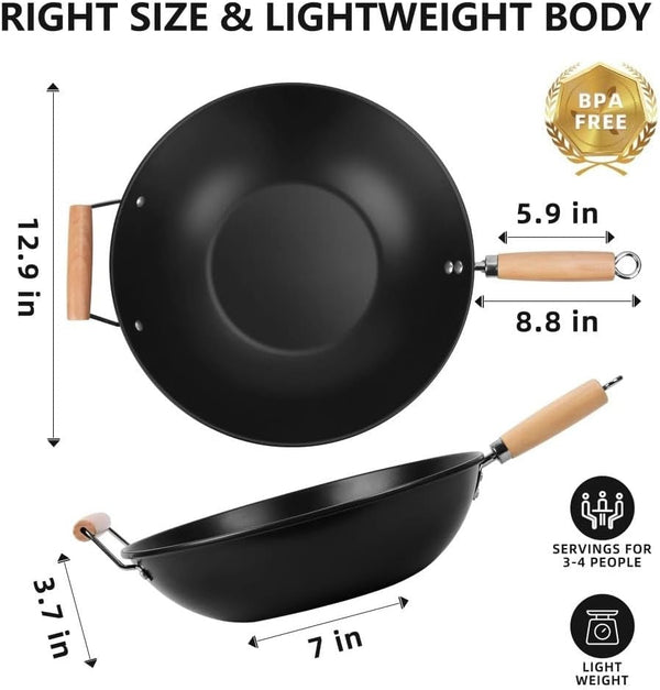 Carbon Steel Non-Stick Wok | Easy Clean, Hand Wash Recommended6