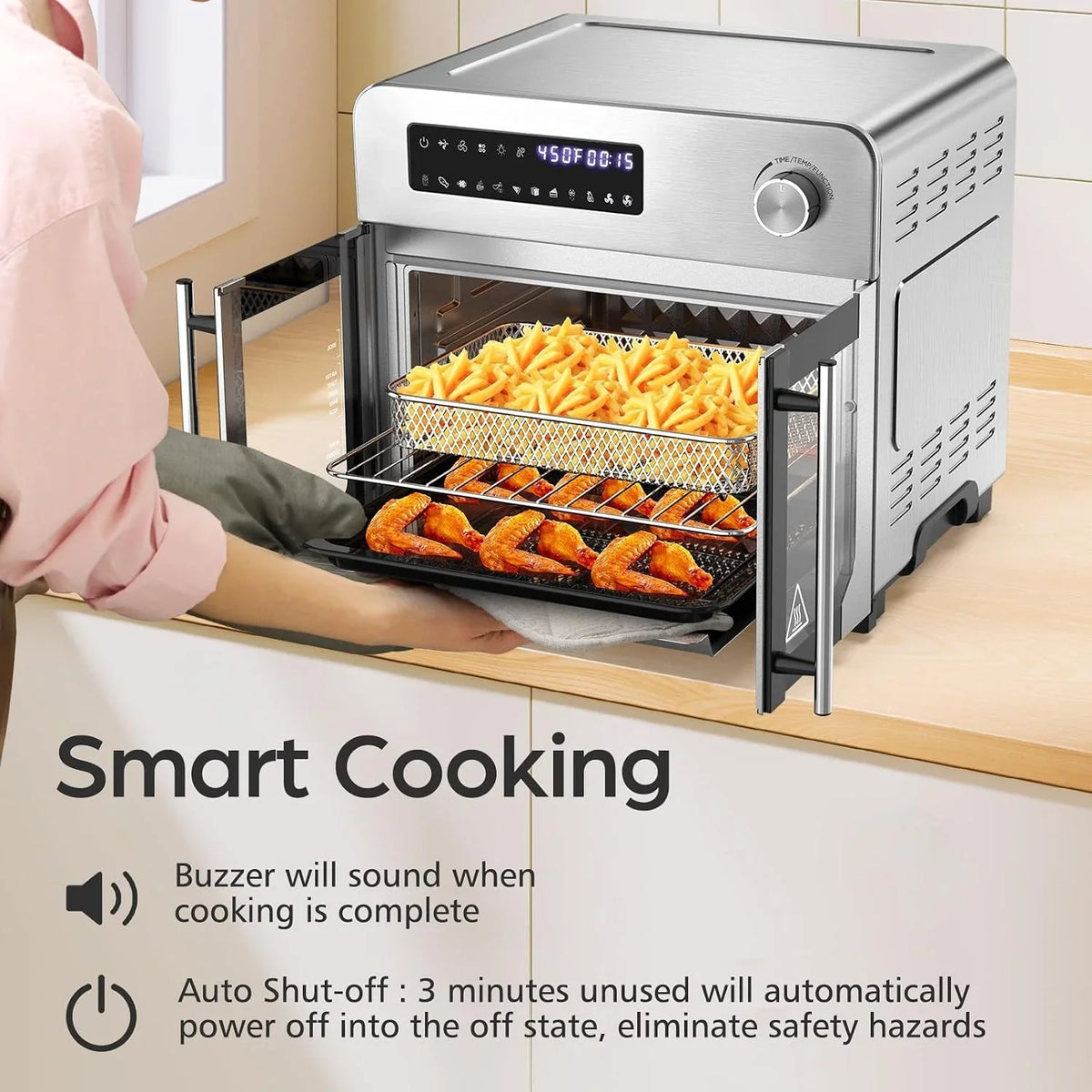 french-door-air-fryer-toaster-oven-combo-24qt-10-in-1-oven-1700w-heating-adjustable-fan-speed-rotisserie-function-102-recipe-book-removable-crumb-tray-stainless-steel-finish
